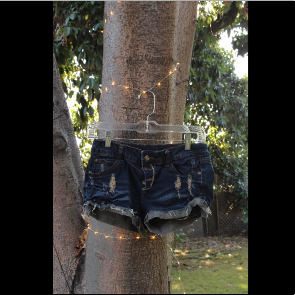 Ripped Dark Denim Shorts